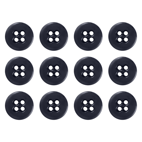 Twelve Suspender Brace Pant Buttons, black with four holes, are arranged in a grid on a white background.