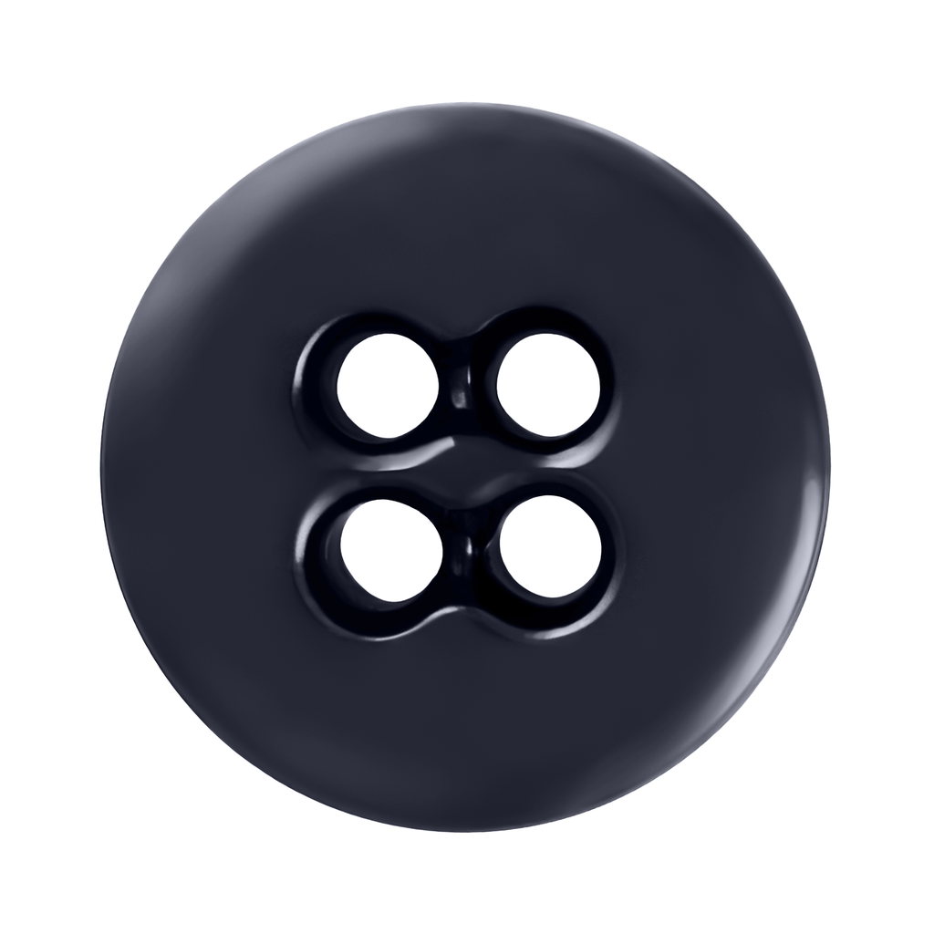 A Suspender Brace Pant Button, black and round with four holes, ideal for button-on suspenders or trouser braces, shown against a white background.