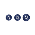 Replacement Shirt Buttons: Set of three navy blue poly-nylon buttons in small, medium, and large sizes on a white background—ideal for any tailor’s kit.
