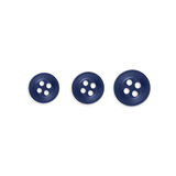 Replacement Shirt Buttons: Set of three navy blue poly-nylon buttons in small, medium, and large sizes on a white background—ideal for any tailor’s kit.