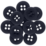 A circular cluster of black Suspender Brace Pant Buttons, featuring two and four holes, displayed on a white background.
