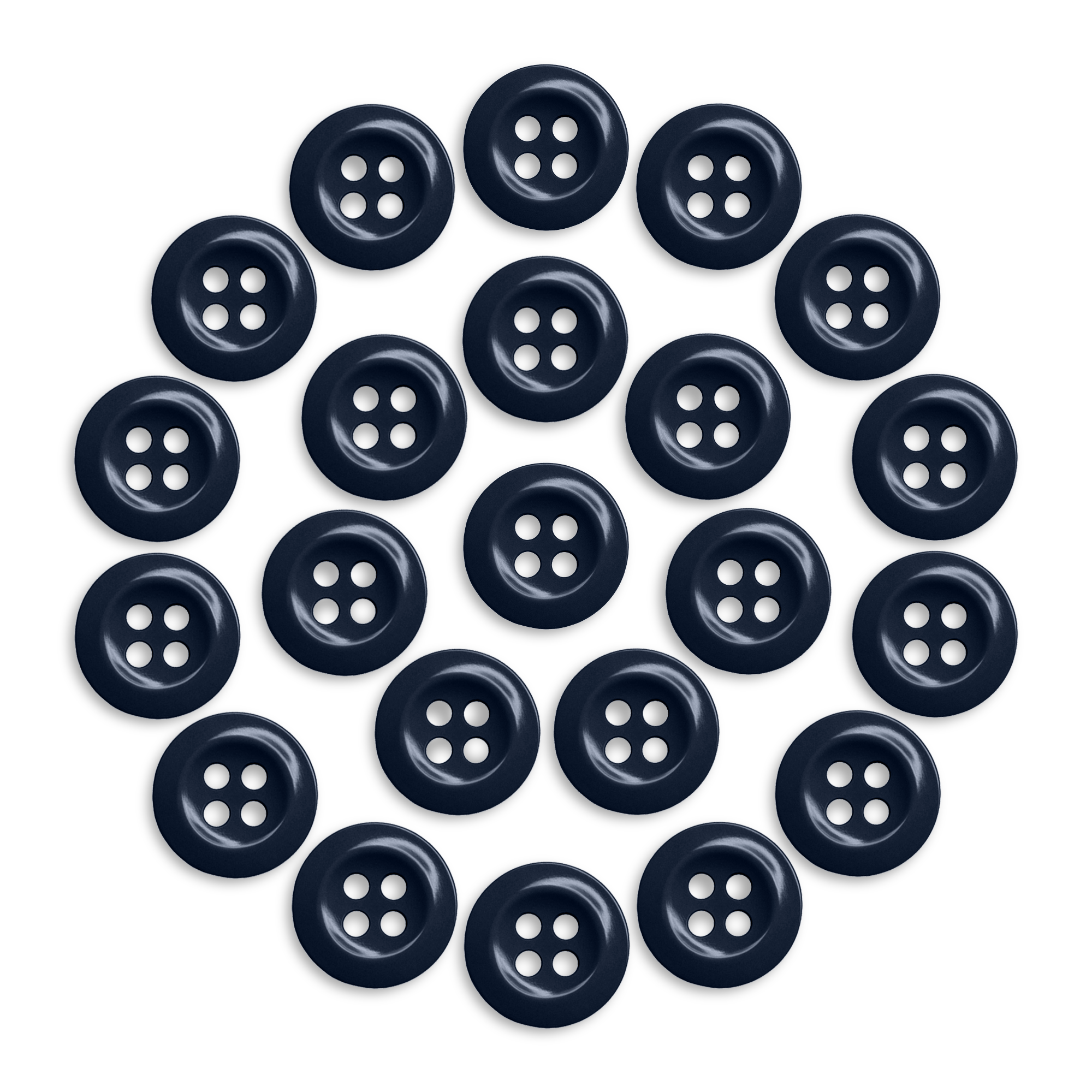Twenty-two durable work shirt buttons arranged in a circle on a white background. Product: Work Shirt Buttons 22 Pack.