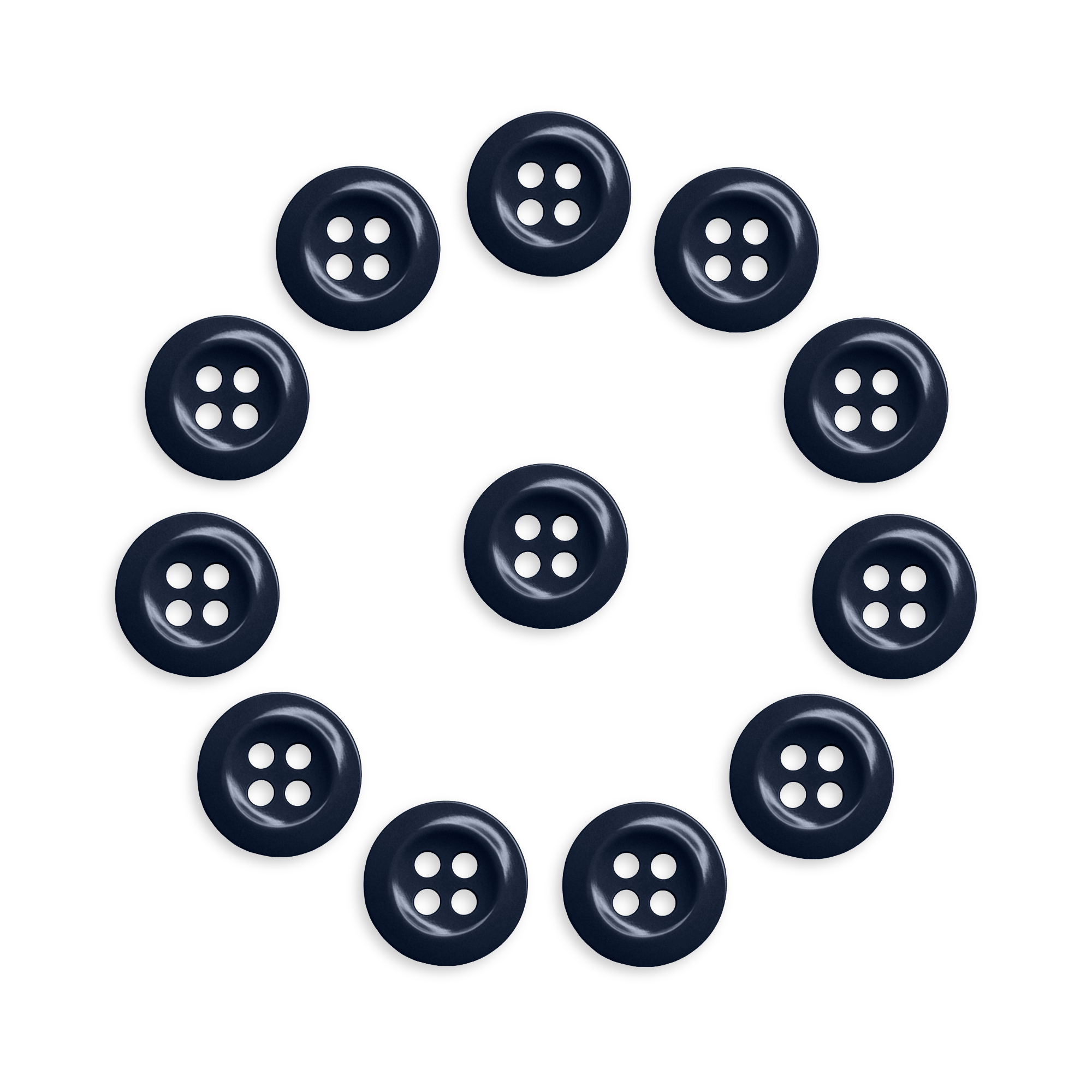 The Work Shirt Buttons 12 Pack features twelve black replacement buttons arranged in a circle with one black button at the center, all displayed on a white background.