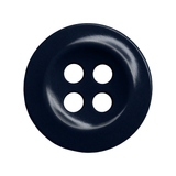 A dark blue, four-hole Work Shirt Button viewed from above on a white background—ideal as a replacement button for work shirts.