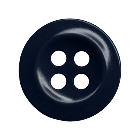 A dark blue, four-hole Work Shirt Button viewed from above on a white background—ideal as a replacement button for work shirts.