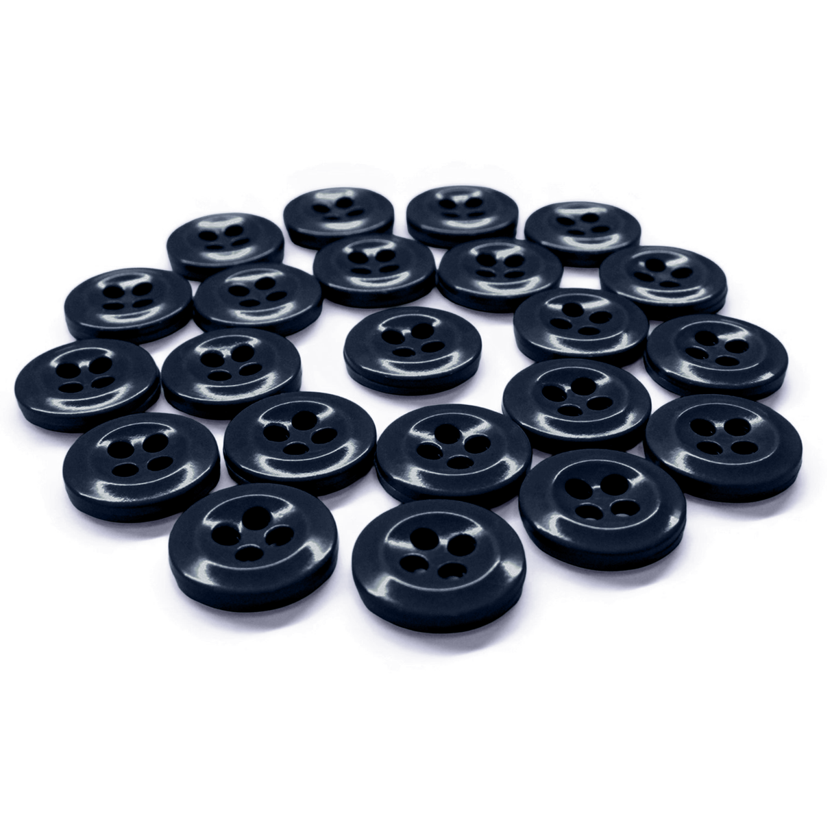 Work Shirt Buttons—black, four-hole replacements—are displayed in a loose circle on a white background.