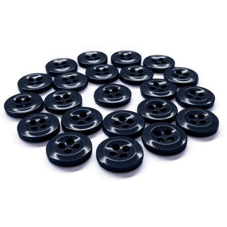 Work Shirt Buttons—black, four-hole replacements—are displayed in a loose circle on a white background.