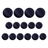 Four rows of dark navy Tuxedo Suit Buttons in two sizes, arranged by size on a white background—ideal as formal suit buttons or black satin tuxedo buttons for an elegant, refined look.