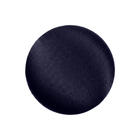 A round, black Tuxedo Suit Button made of fabric, displayed on a white background; often used as a satin button for formalwear.