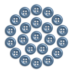 A neat circle of blue Work Shirt Buttons 22 Pack, each with four holes, displayed on a white background.