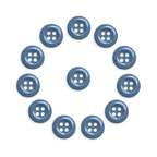 Twelve Work Shirt Buttons 12 Pack blue industrial buttons are arranged in a circle around one button on a white background.