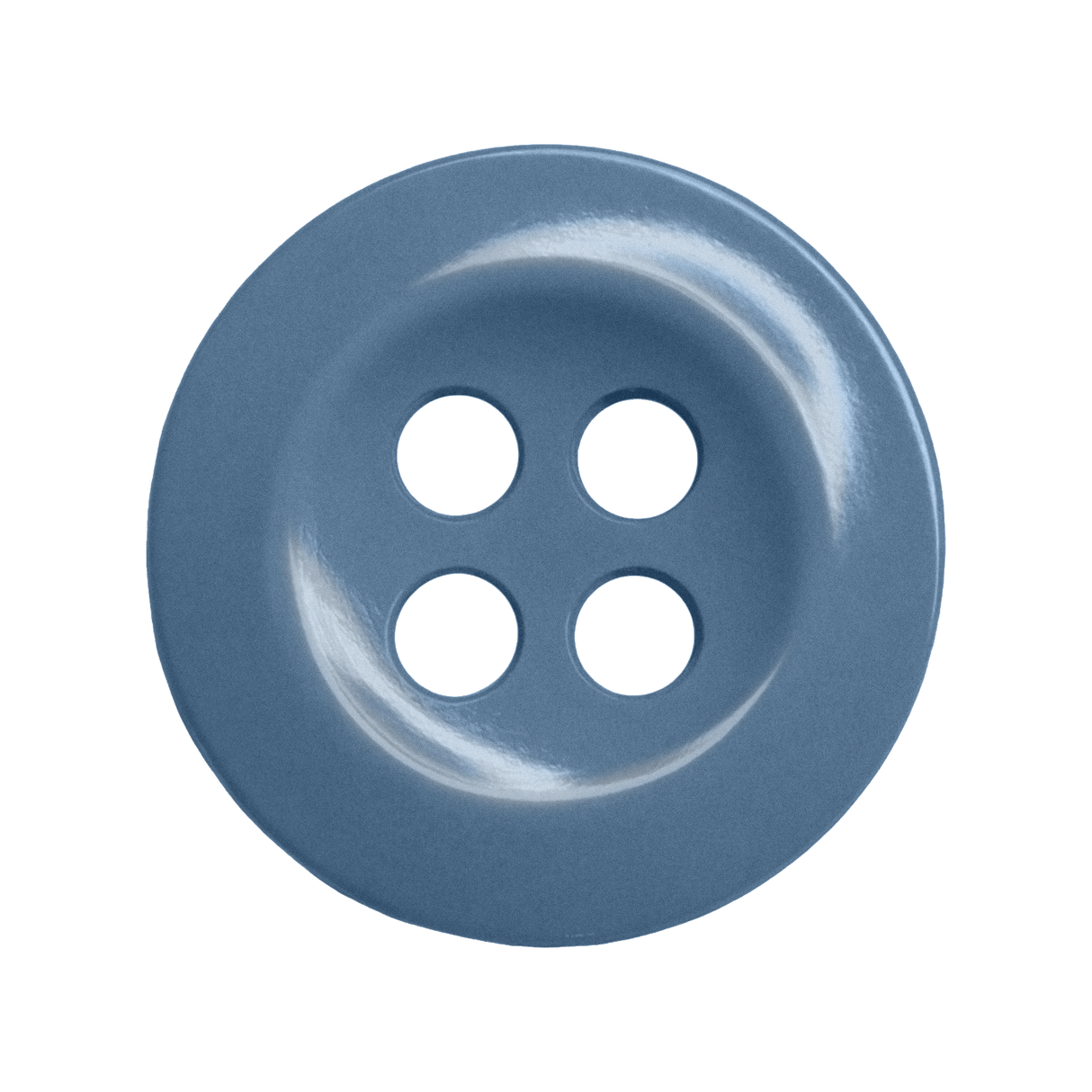 Work Shirt Buttons: Shiny blue, four-hole buttons viewed from above on a white background—perfect replacements for industrial work shirts.