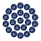 A pack of 22 durable blue Work Shirt Buttons is arranged in a circular pattern on a white background.