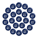A circle of evenly spaced Work Shirt Buttons, each blue with four holes, is displayed on a white background.
