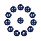 Twelve Work Shirt Buttons (12 Pack), navy blue and military spec, are arranged in a circle with one button in the center on a white background.
