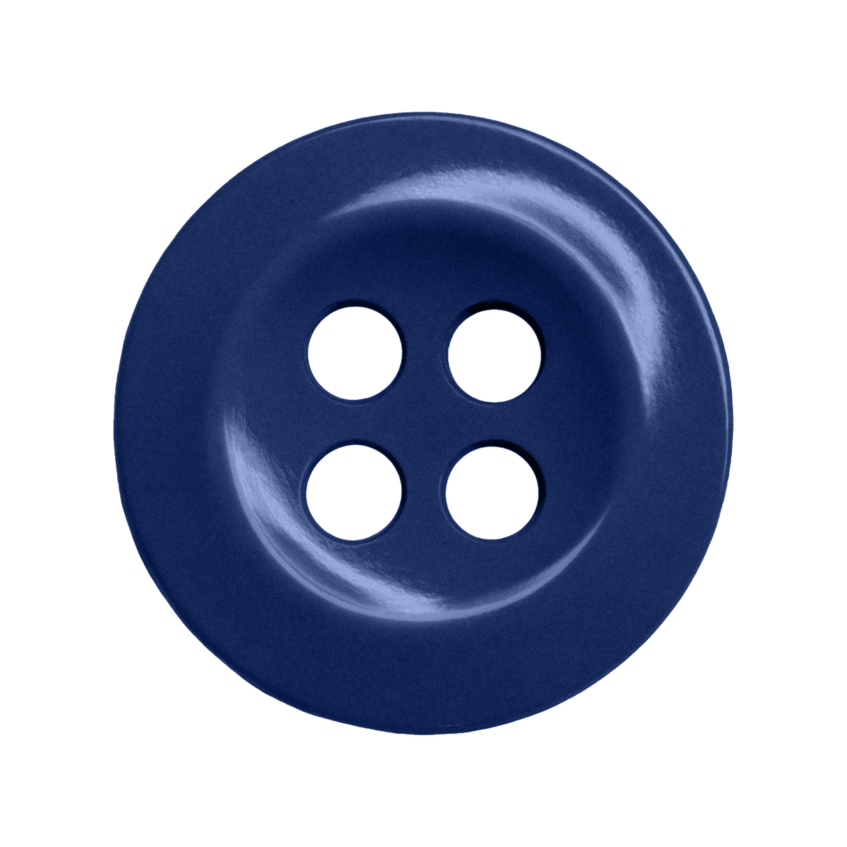 A shiny, dark blue Work Shirt Button with four holes on a white background—ideal as a replacement.