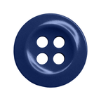 A round, glossy blue button with four center holes from the Work Shirt Buttons 22 Pack, designed as a durable replacement for shirts and shown on a white background.