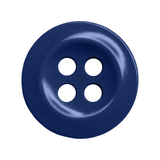 A shiny, dark blue Work Shirt Button with four holes on a white background—ideal as a replacement.