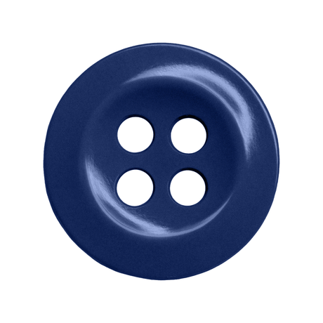 A shiny, dark blue Work Shirt Button with four holes on a white background—ideal as a replacement.