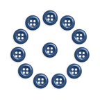 The Work Shirt Buttons 12 Pack features twelve durable uniform buttons arranged in a circle around a blue button on a white background.