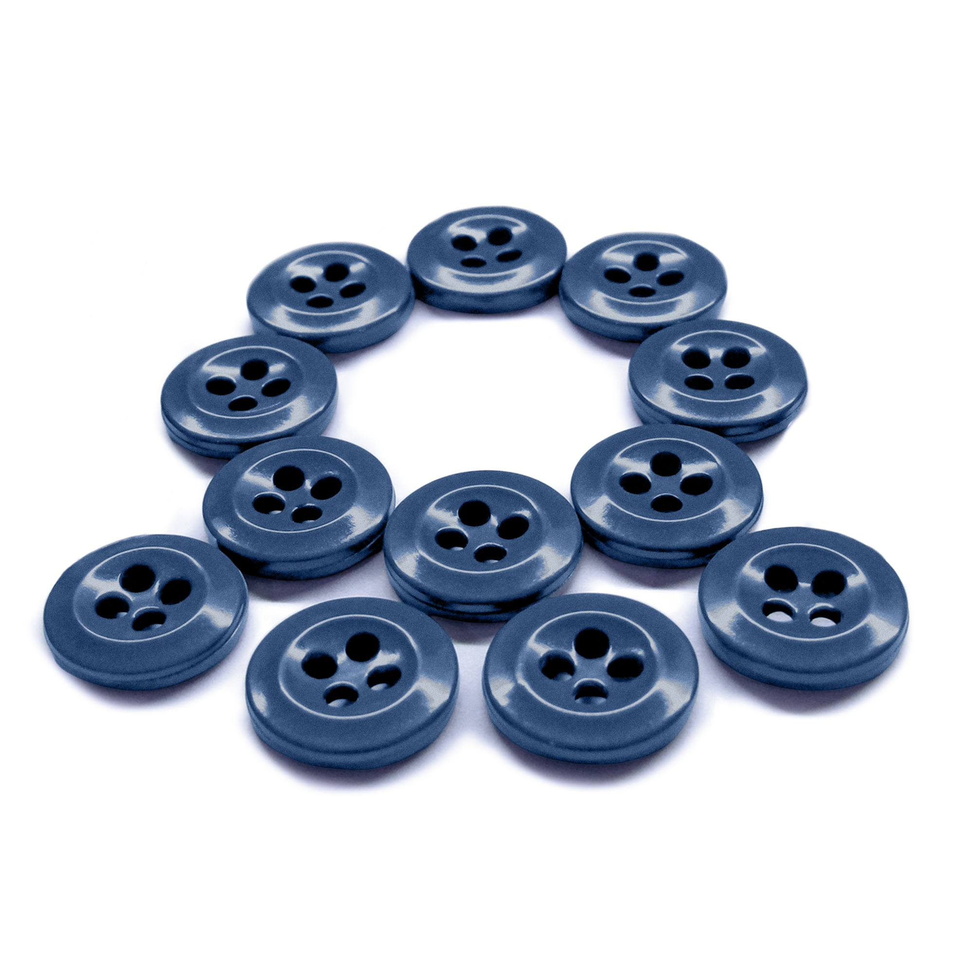 Twelve durable Work Shirt Buttons from the 12 Pack, arranged in a question mark shape on a white background.