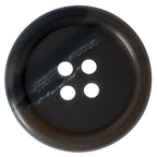 The Vegan Faux Horn Suit Buttons are round, black, four-hole buttons with a glossy, streaked pattern—ideal for ethical sewing projects or anyone seeking stylish vegan faux horn buttons.