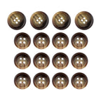 Fifteen Premium Suit Buttons, brown and round with four holes each, are arranged in three rows on a white background.