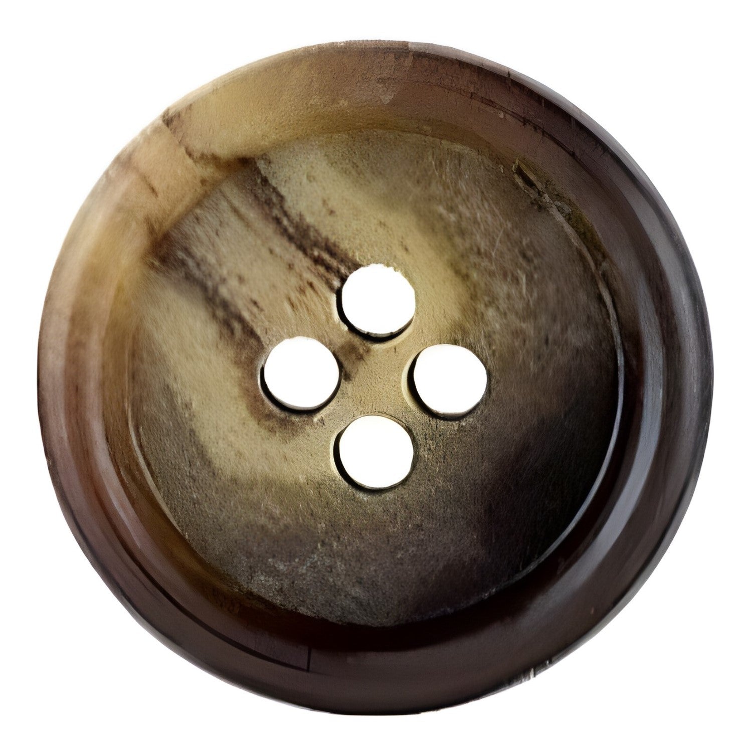 Premium Suit Buttons: round, brown marbled blazer button with four holes, shown from above on a white background.