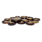 Several Premium Suit Buttons in brown and tan are scattered and overlapping on a white surface.