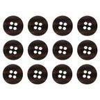 Twelve round, dark brown Khakis, Chinos and Casual Cotton Pant Buttons (nylon, four holes each) are arranged in three rows of four on a white background—ideal as replacement pant buttons.