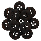 A set of 10 dark brown round nylon Khakis, Chinos and Casual Cotton Pant Buttons with 2 or 4 holes—perfect as replacement pants buttons.