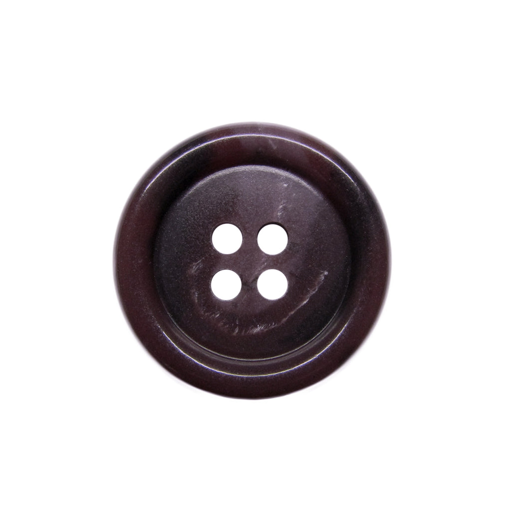 A dark brown, round, four-hole Luxury Suit Button (vegan) displayed on a white background.