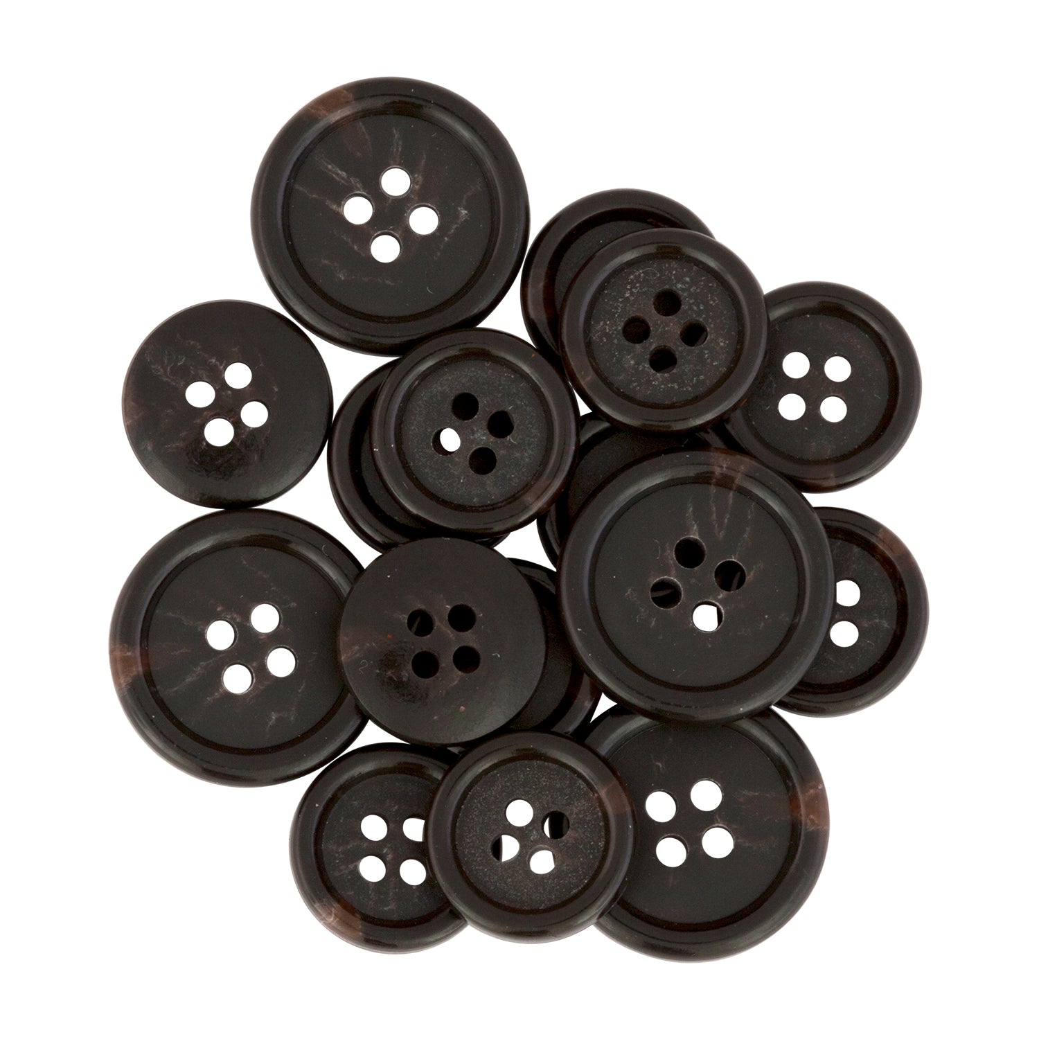 A cluster of Regular Suit Buttons in dark brown and black on a white background, ideal as replacement buttons for suits.