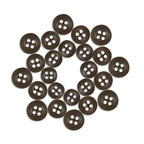 Twenty-four Replacement Shirt Buttons, made of brown poly-nylon with a matte finish, are arranged in a circle pattern on a white background.