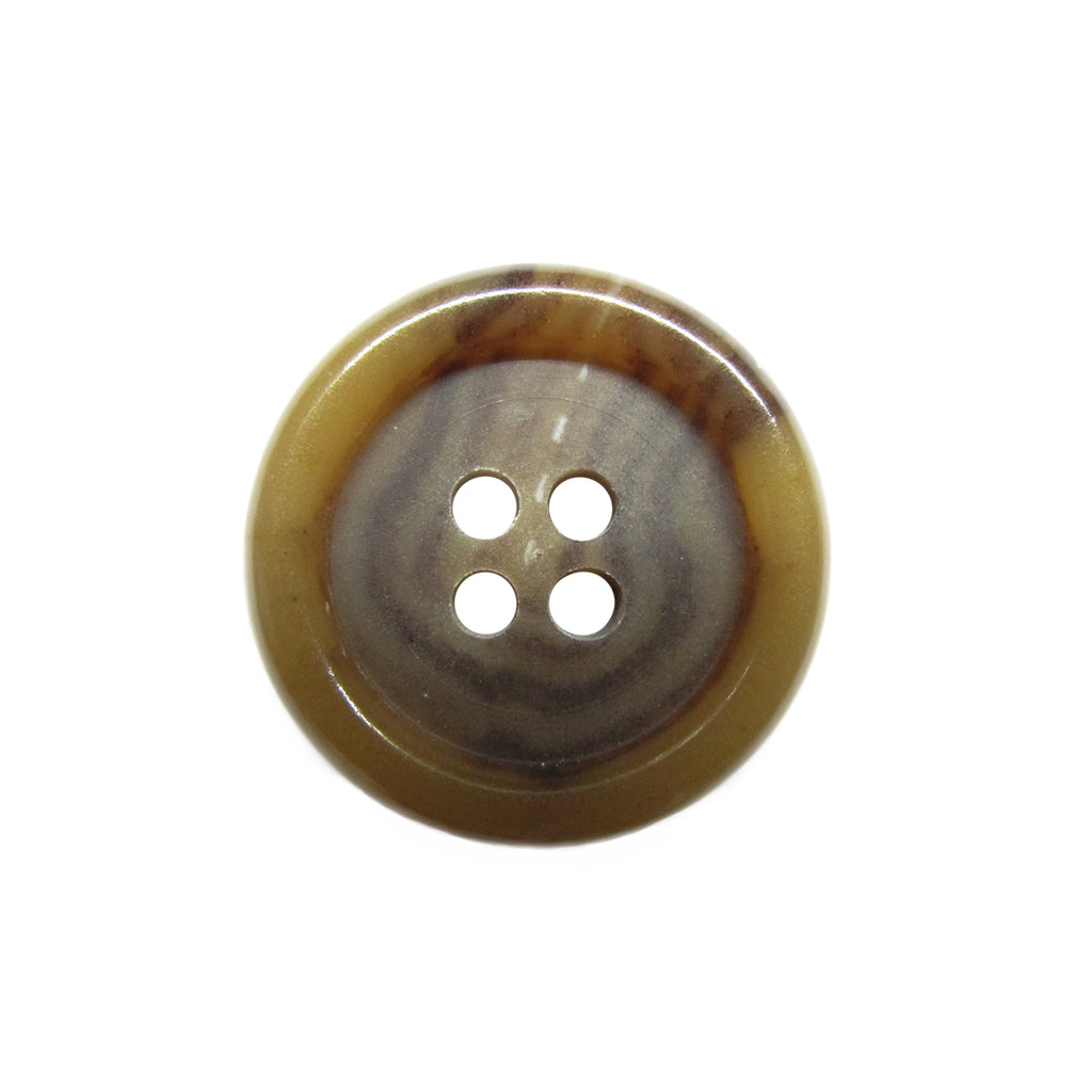 Luxury Suit Buttons: Round, brown and beige four-hole button with a glossy finish, designed in a luxury style and shown from above on a white background.