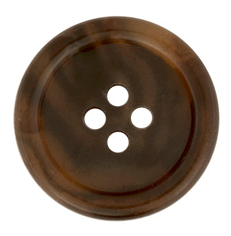 Regular Suit Buttons are round, brown, four-hole plastic buttons with a glossy finish, perfect as replacement buttons for jackets or suits when viewed from above.