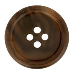 Regular Suit Buttons are round, brown, four-hole plastic buttons with a glossy finish, perfect as replacement buttons for jackets or suits when viewed from above.
