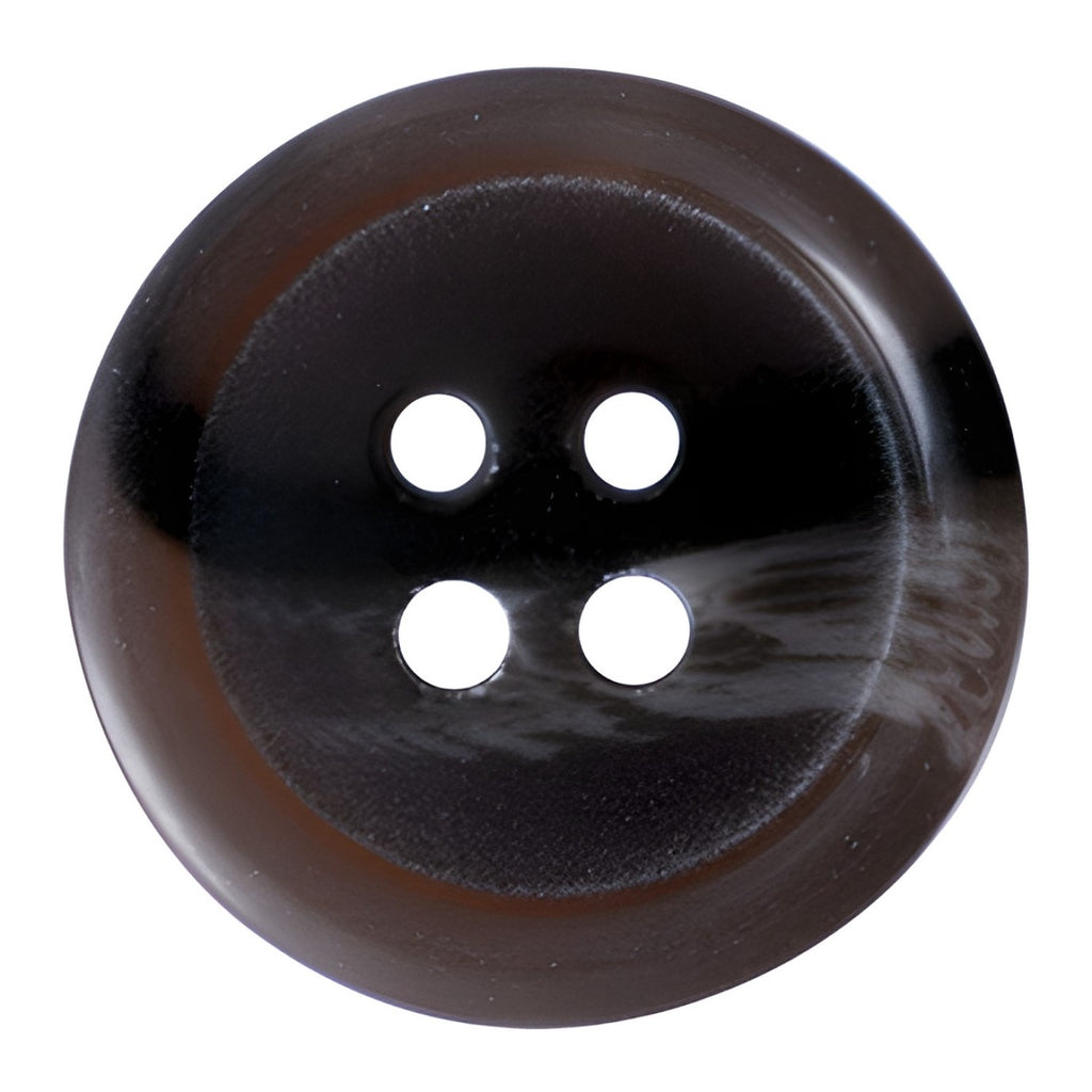 The Standard Suit Button is round and black with four center holes, displayed on a white background—ideal for replacing lost buttons on any black blazer.