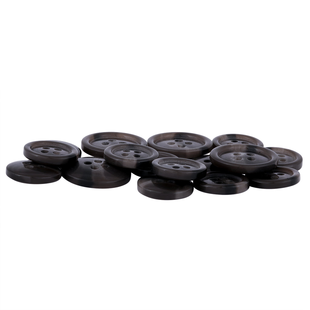 Standard Suit Buttons in dark brown, ideal as replacement buttons for suits or black blazers, scattered on a white background.