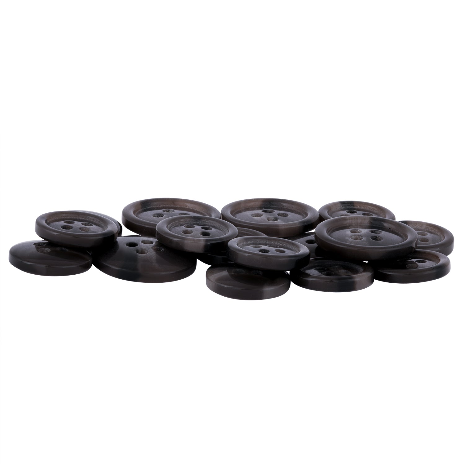 Standard Suit Buttons in dark brown, ideal as replacement buttons for suits or black blazers, scattered on a white background.
