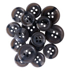A cluster of Standard Suit Buttons, round and brown with four holes, arranged closely together on a white background.