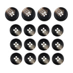 Fifteen Premium Suit Buttons in black, four-hole design, arranged in a grid; top row shows partial discoloration.
