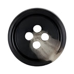The Premium Suit Button is black with four holes, commonly used for suits, and features a white smudge on the lower right side, set against a white background.