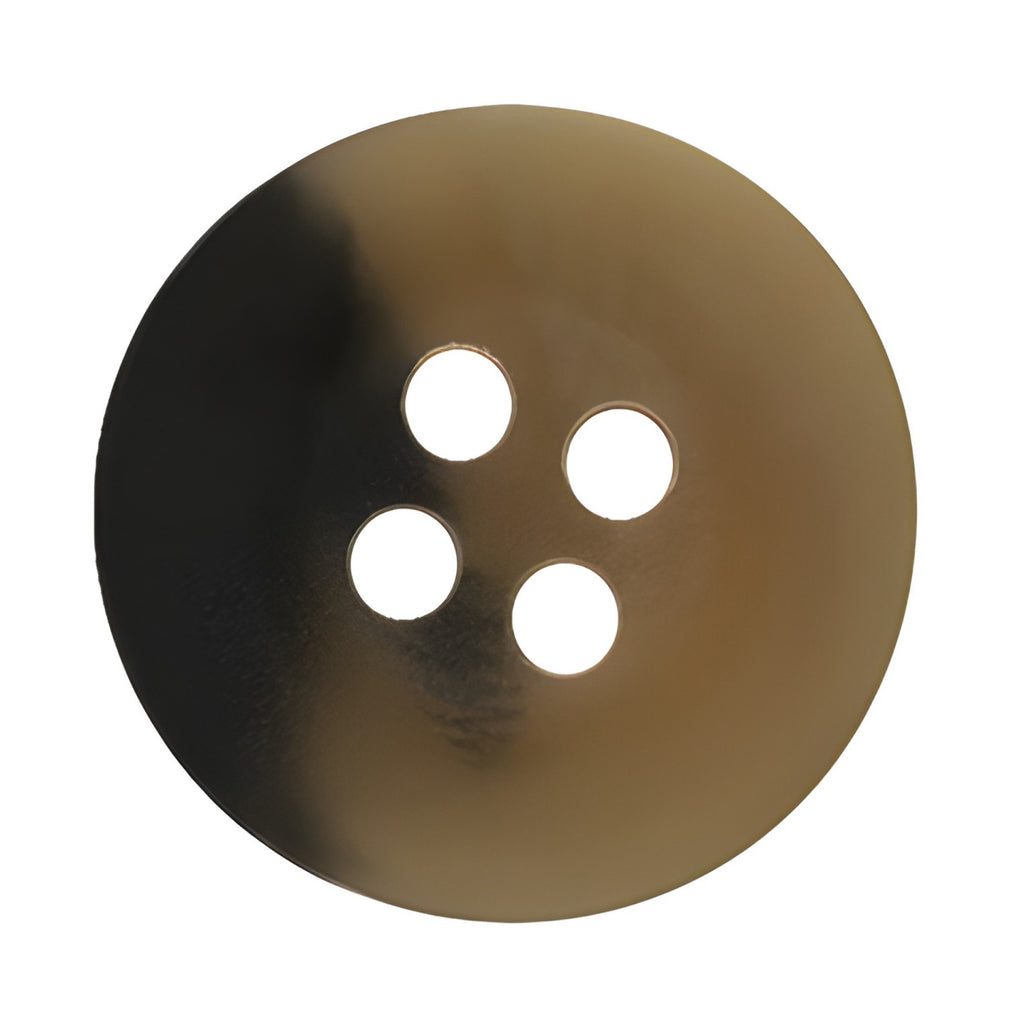 A round, shiny brown nylon "Khakis, Chinos and Casual Cotton Pant Button" with four center holes, ideal as a replacement for pants, shown against a white background.