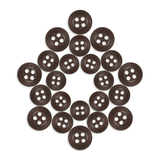Twenty-one Replacement Shirt Buttons, brown poly-nylon with an anti-glare matte finish, are arranged in a five-pointed star on a white background.
