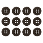 Twelve Suspender Brace Pant Buttons, black, round, with four holes, are arranged in a 3x4 grid on a white background.