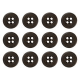 Twelve Suspender Brace Pant Buttons, black, round, with four holes, are arranged in a 3x4 grid on a white background.