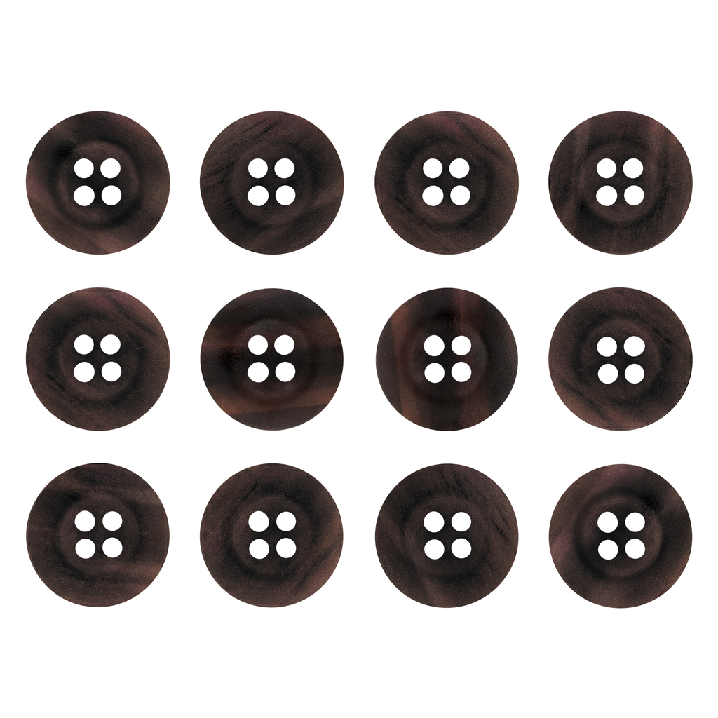 Twelve Khakis, Chinos and Casual Cotton Pant Buttons, dark brown nylon with four holes each, are arranged in a 3x4 grid on a white background.