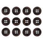 Twelve Khakis, Chinos and Casual Cotton Pant Buttons, dark brown nylon with four holes each, are arranged in a 3x4 grid on a white background.