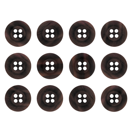 Twelve Khakis, Chinos and Casual Cotton Pant Buttons, dark brown nylon with four holes each, are arranged in a 3x4 grid on a white background.